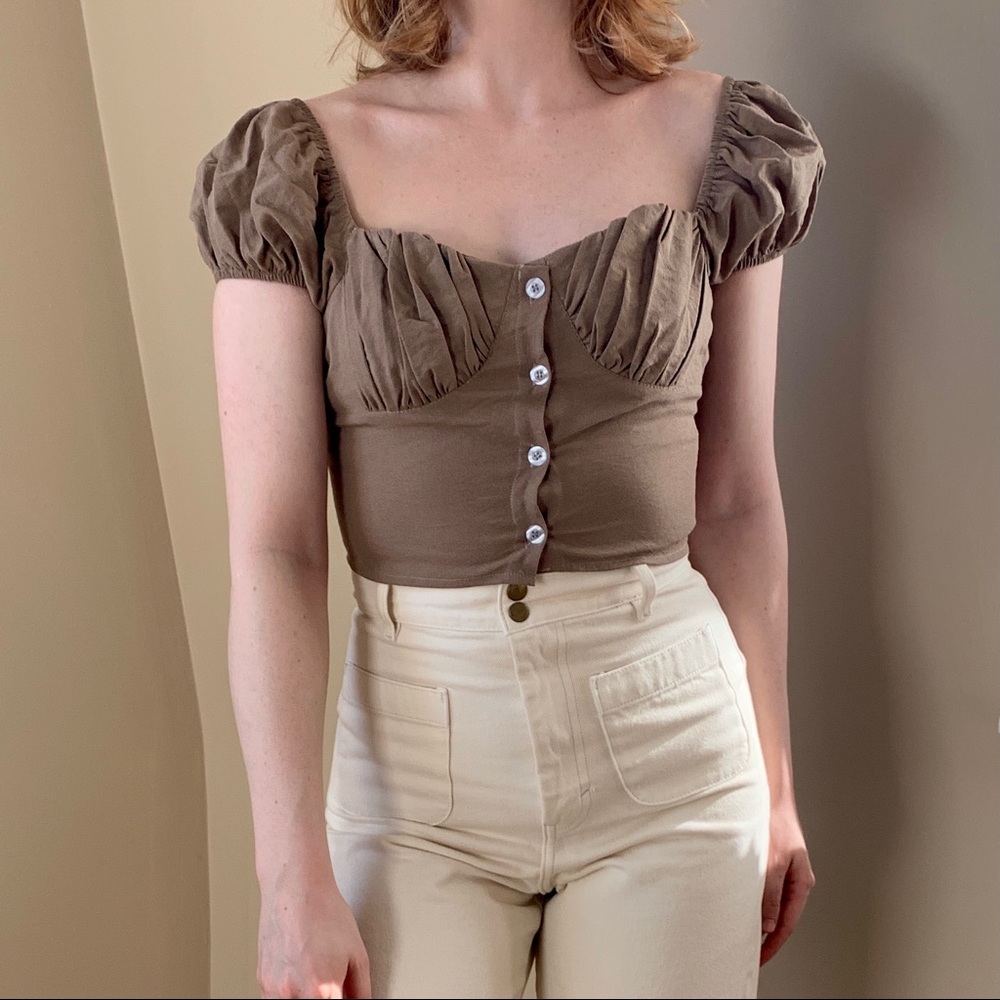 Nasty Gal Puff Sleeve Crop Blouse